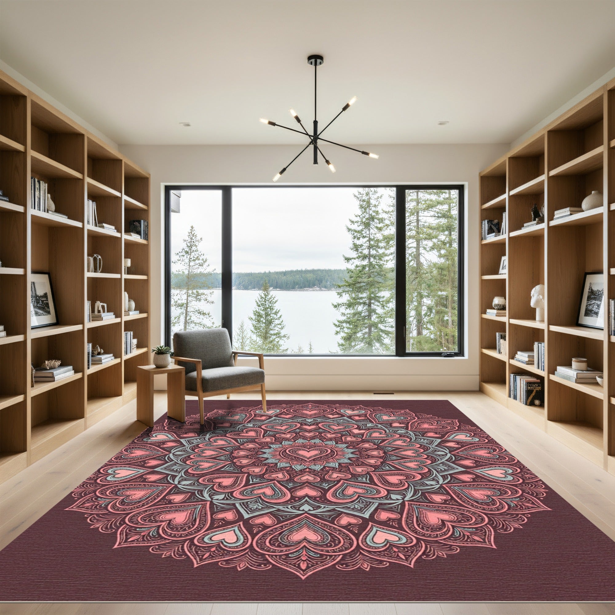Blush Pink Heart Mandala Round Rug