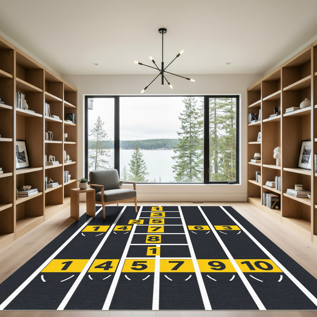 Modern Geometric Numbered Yellow Athletic Track Rug