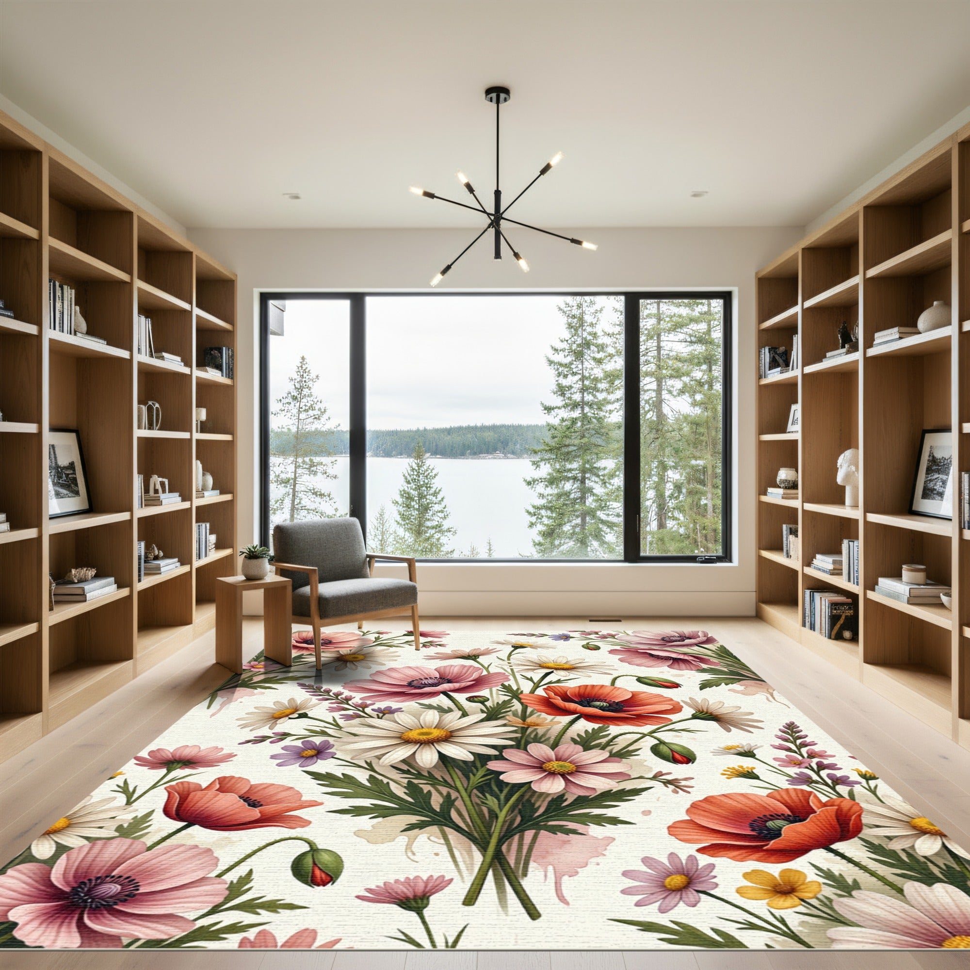 Watercolor Wildflower Meadow Floral Bouquet Rug