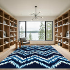 Deep Blue White Jagged Chevron Rug