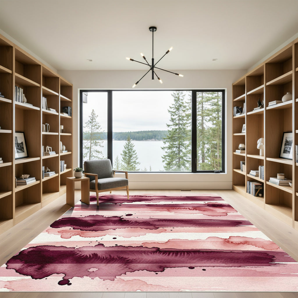 Crimson Blush Watercolor Stripe Array Rug