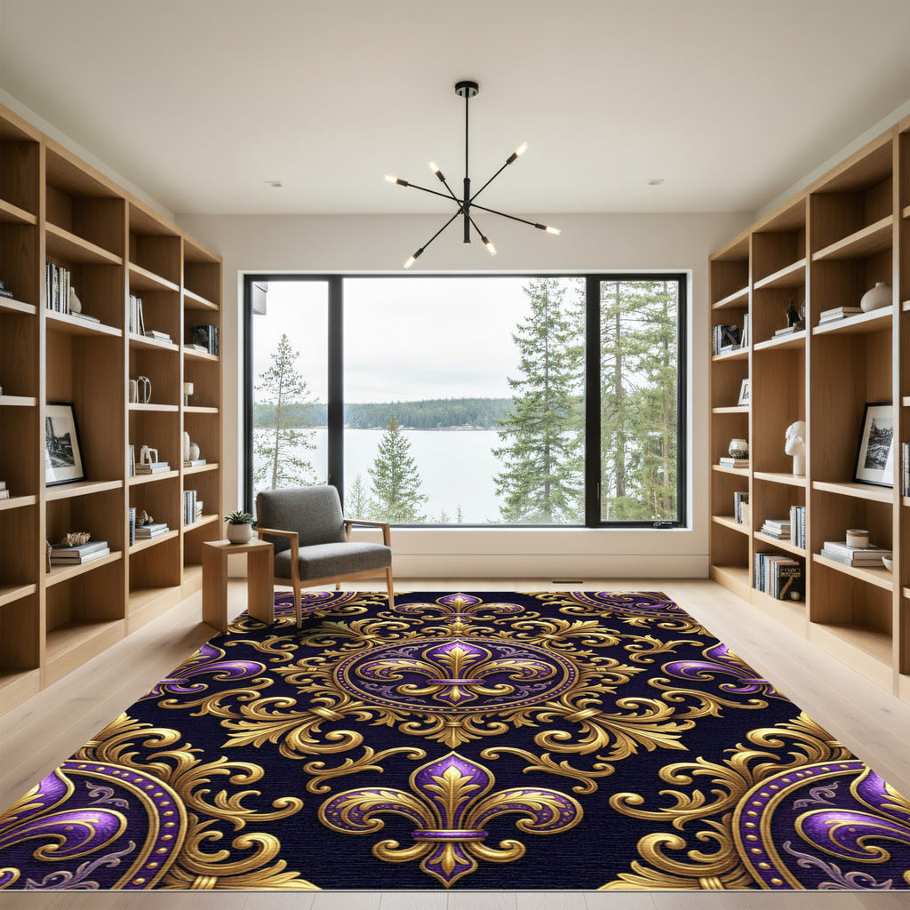 Royal Purple Fleur de Lis Gold Rug