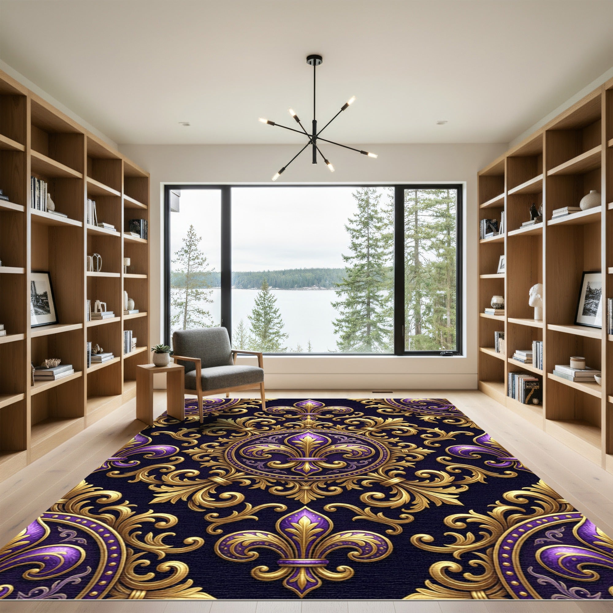 Royal Purple Fleur de Lis Gold Rug