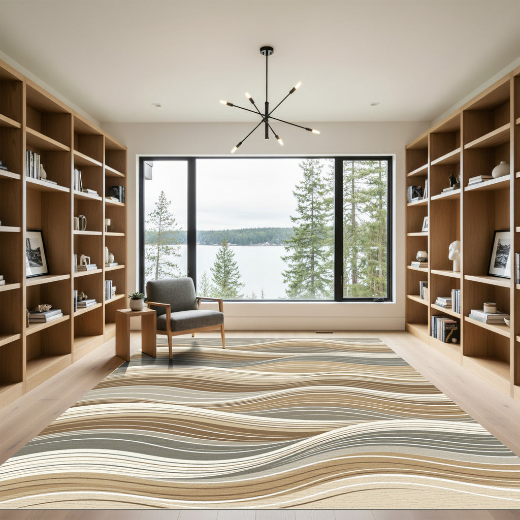 Neutral Earth Tone Flowing Wave Rug