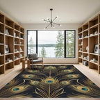 Elegant Golden Peacock Feather Luxury Rug