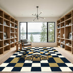 Navy and Gold Geometric Cabin Tile Rug
