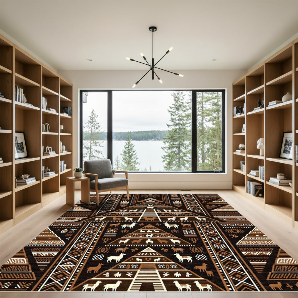Andean Llama Geometric Earth Tone Tapestry Rug