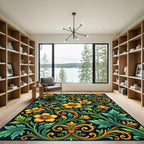 Rich Yellow Floral Vine Arabesque Rug