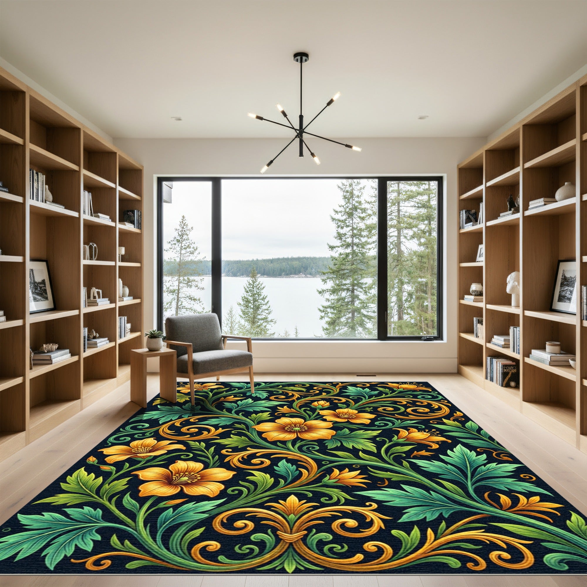 Rich Yellow Floral Vine Arabesque Rug