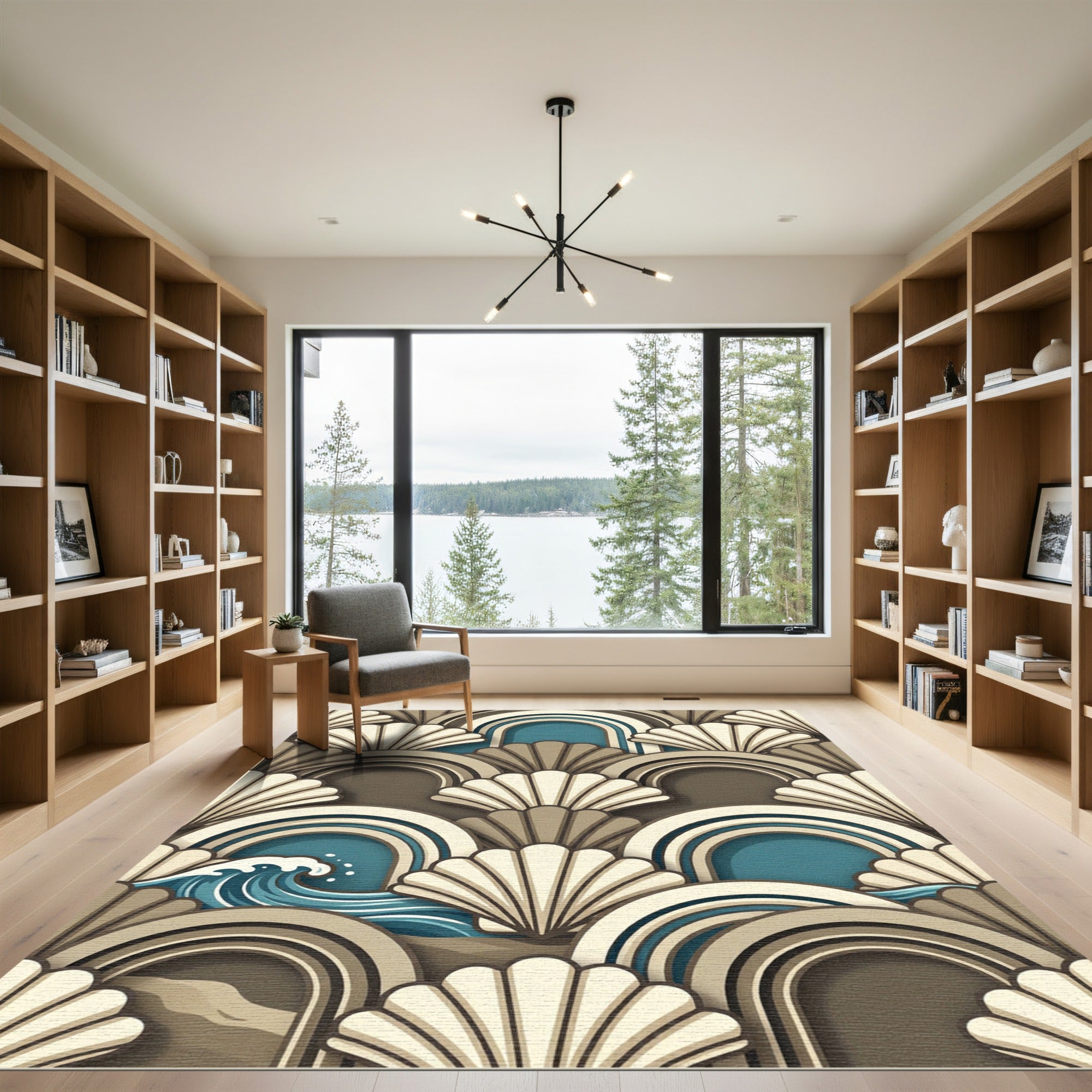 Art Deco Seashell and Teal Wave Rug