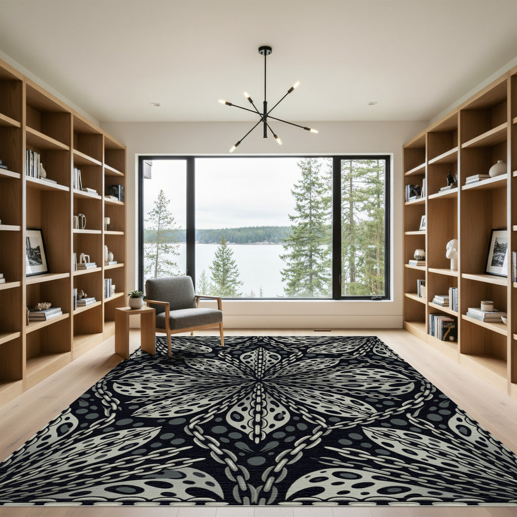 Gray Chain Link Abstract Petal Rug