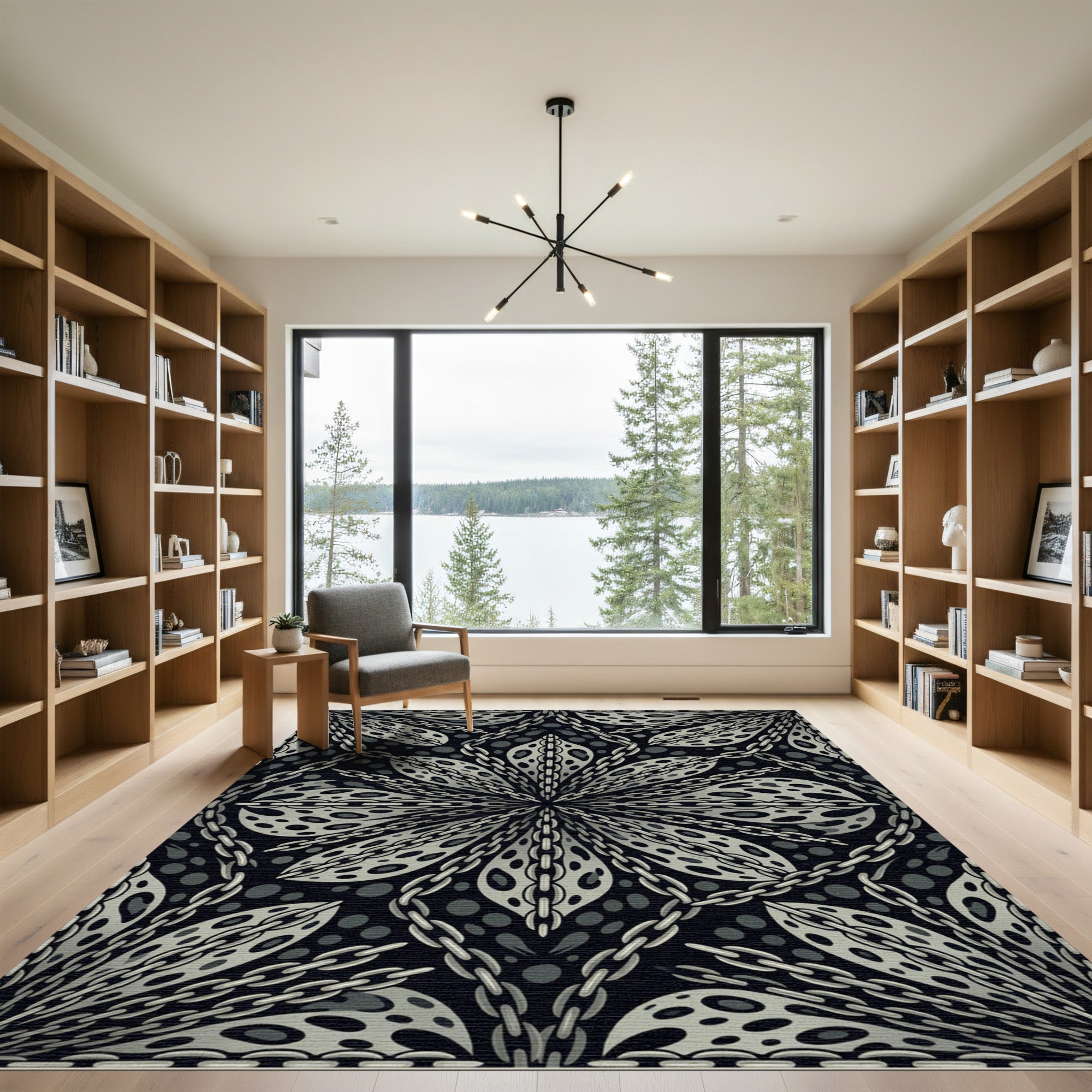 Gray Chain Link Abstract Petal Rug