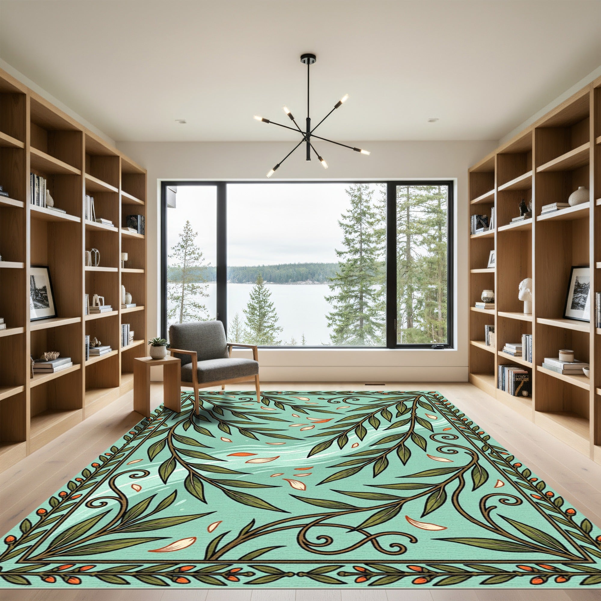 Willow Branch Botanical Art Nouveau Teal Rug