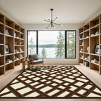 Dark Brown Interlaced Geometric Lattice Rug