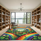 Vibrant Rainbow Clover Meadow Illustration Rug