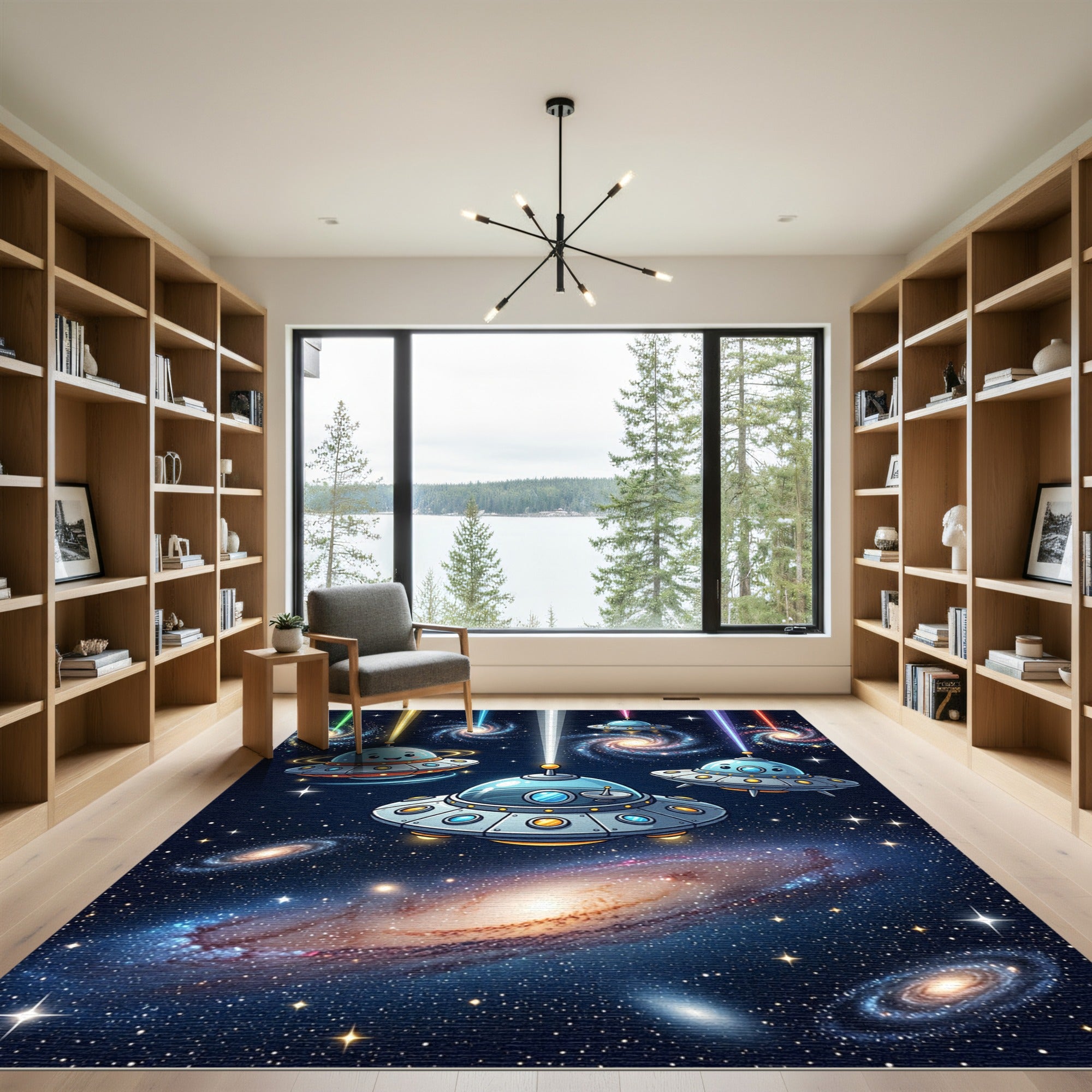 Whimsical Cosmic Galaxy Ufo Stars Rug