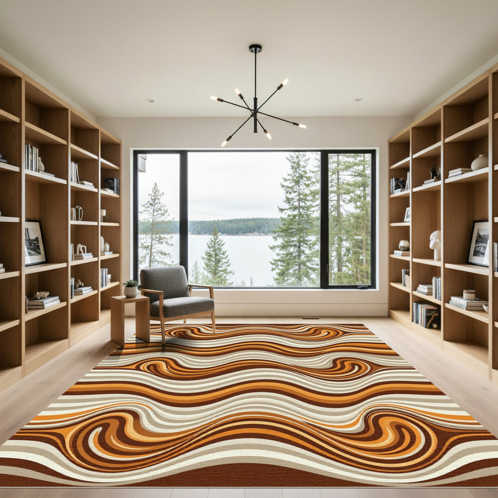 Retro Warm Earth Swirl Stripe Rug