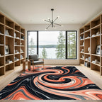 Coral Swirl Marble Black Rug