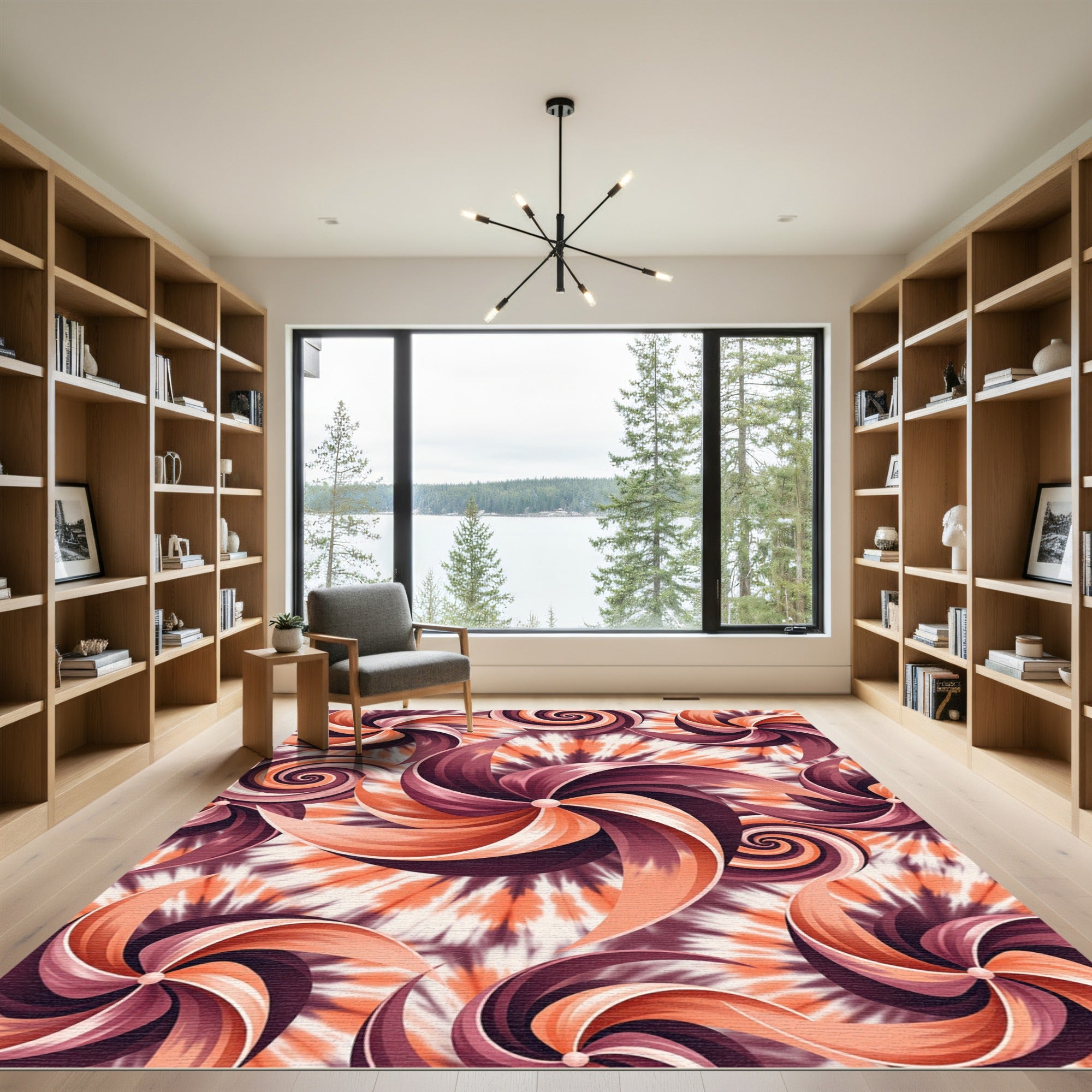 Crimson Swirl Pinwheel Tie Dye Rug