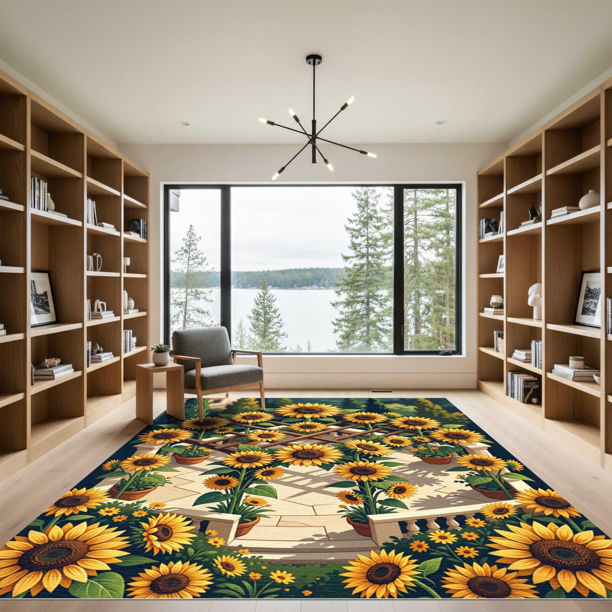 Golden Sunflower Lattice Garden Trellis Rug