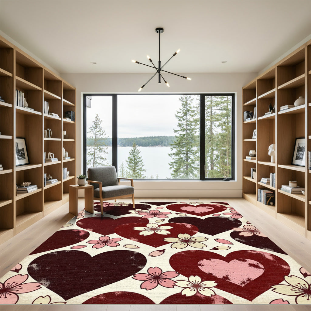 Cherry Blossom Hearts Crimson Rug