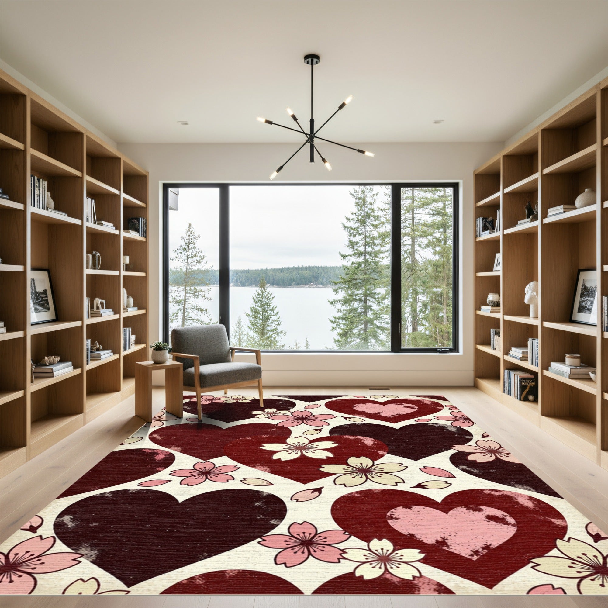 Cherry Blossom Hearts Crimson Rug