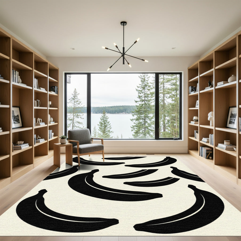 Black Cream Banana Fruit Arrangement Rug