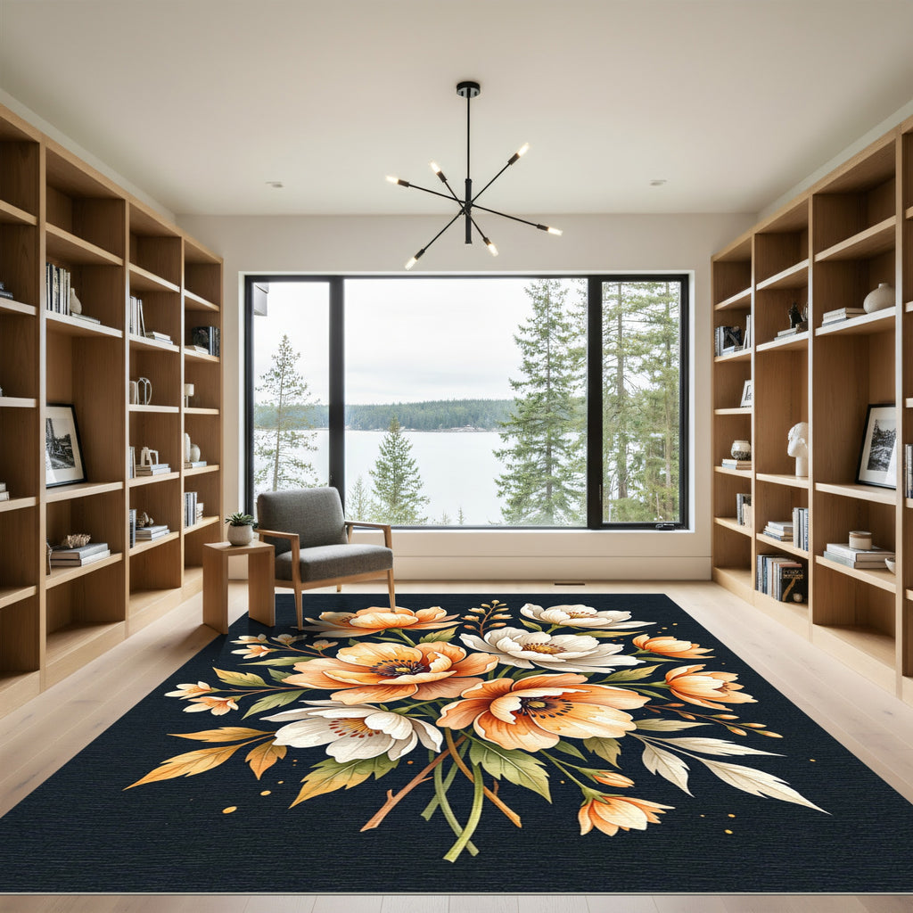 Golden White Peony Bouquet Rug