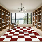 Bold Crimson and White Checkerboard Rug
