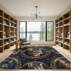 Ornate Vintage Cat Portrait Blue Tapestry Rug