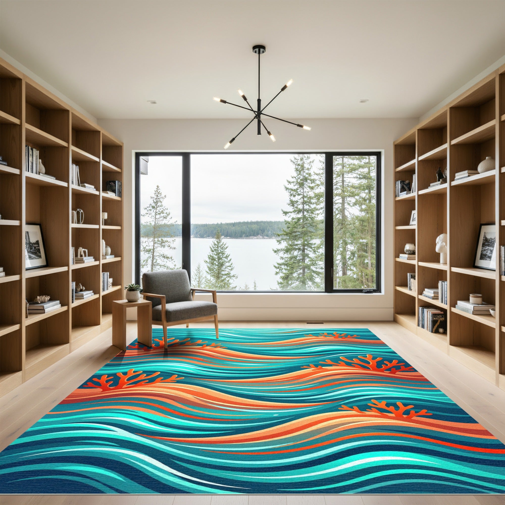 Vibrant Coral Reef Wavy Ocean Waves Rug