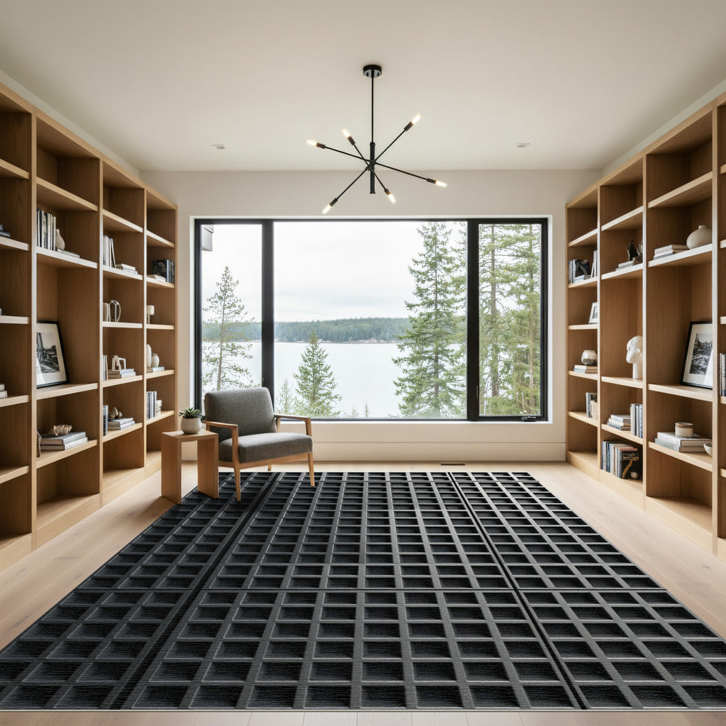 Charcoal Modern Monochromatic Grid Rug