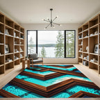 Geometric Wooden Frame Ocean Wave Art Rug
