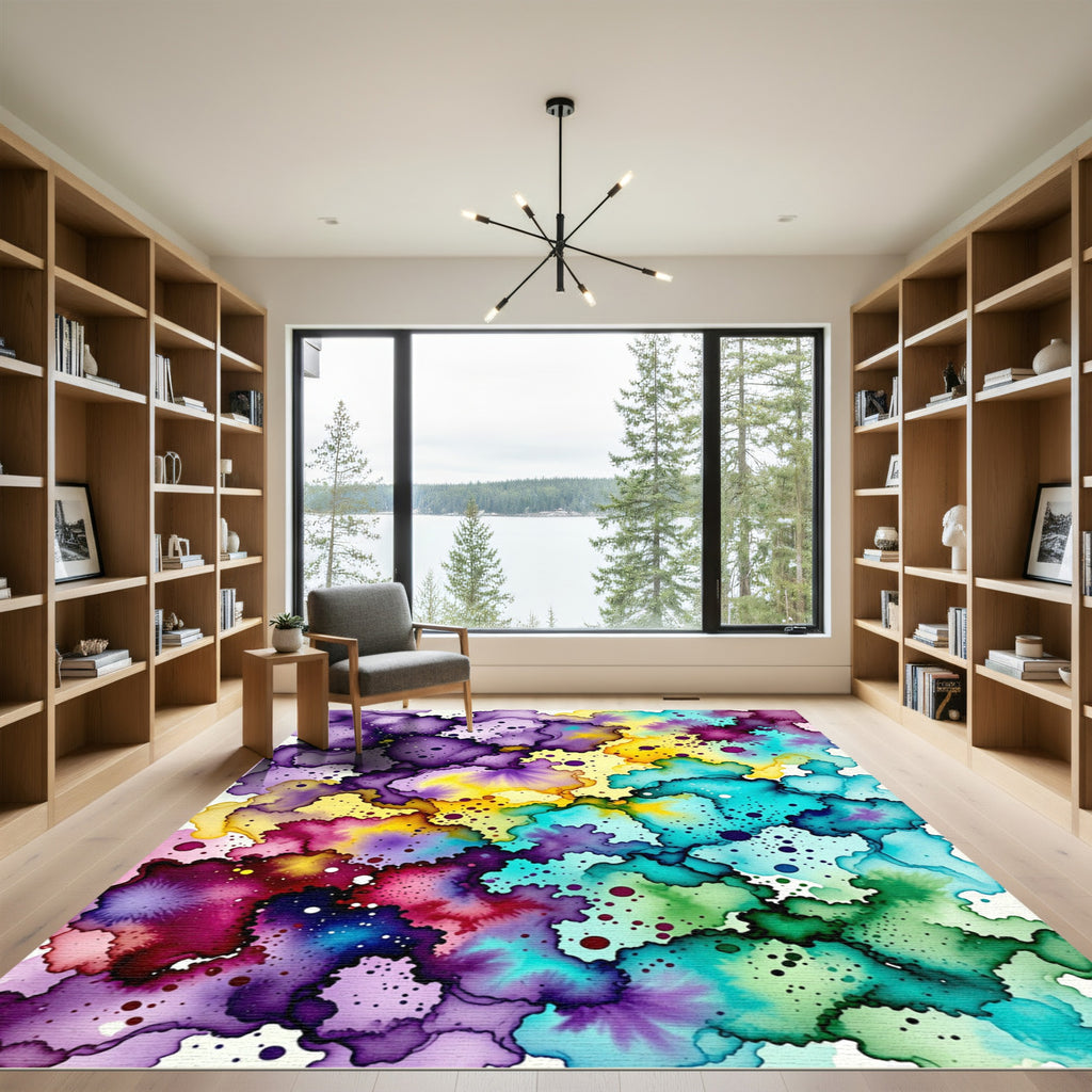 Vibrant Watercolor Ink Splatter Flow Rug