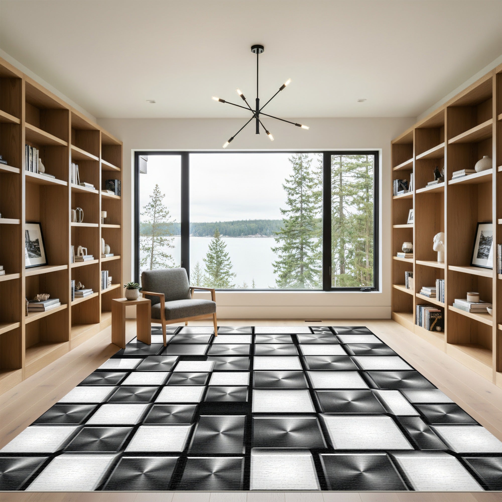 Modern Metallic Geometric Cubes Rug