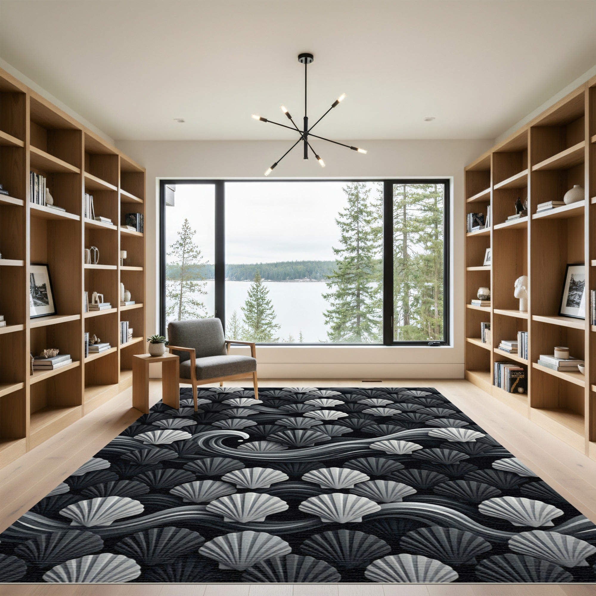 Monochromatic Seashell Wave Pattern Rug