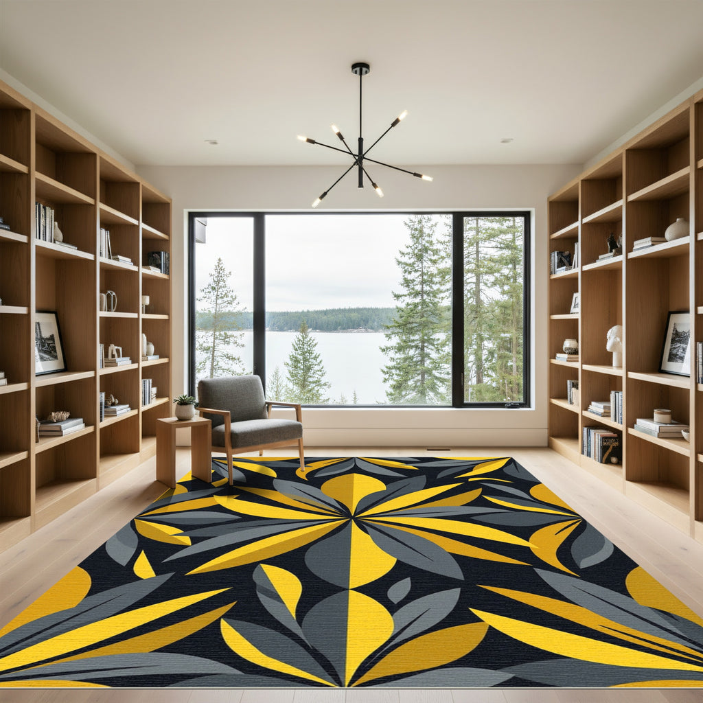 Modern Yellow and Gray Botanical Bloom Rug