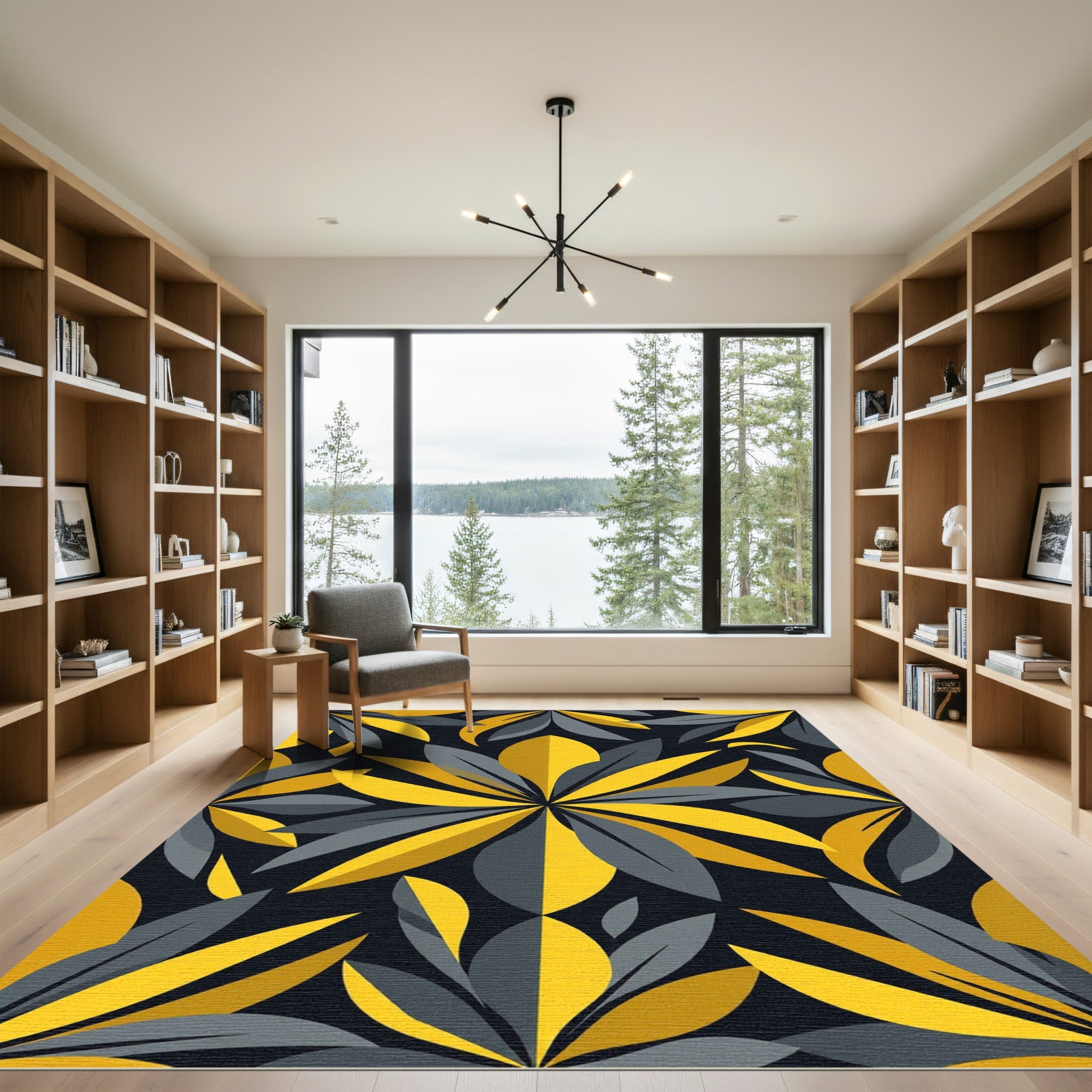 Modern Yellow and Gray Botanical Bloom Rug