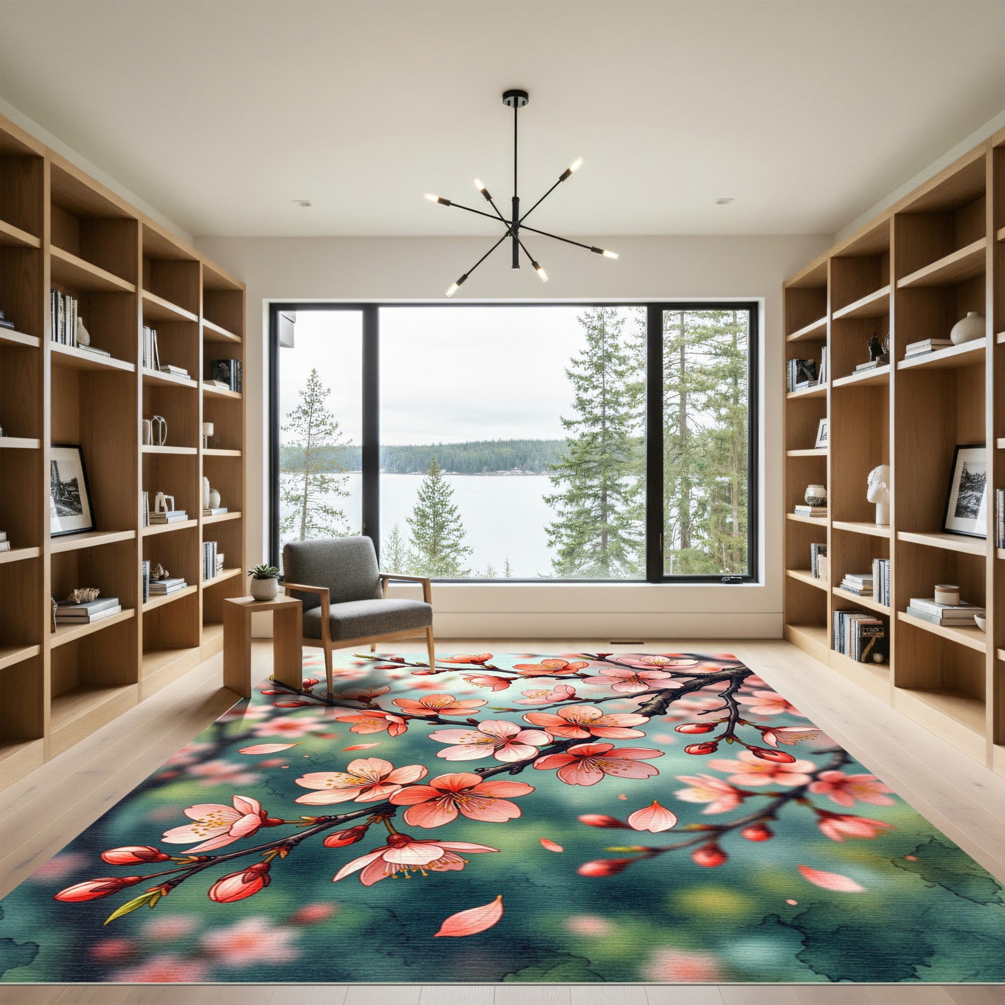 Delicate Pink Cherry Blossom Branch Rug