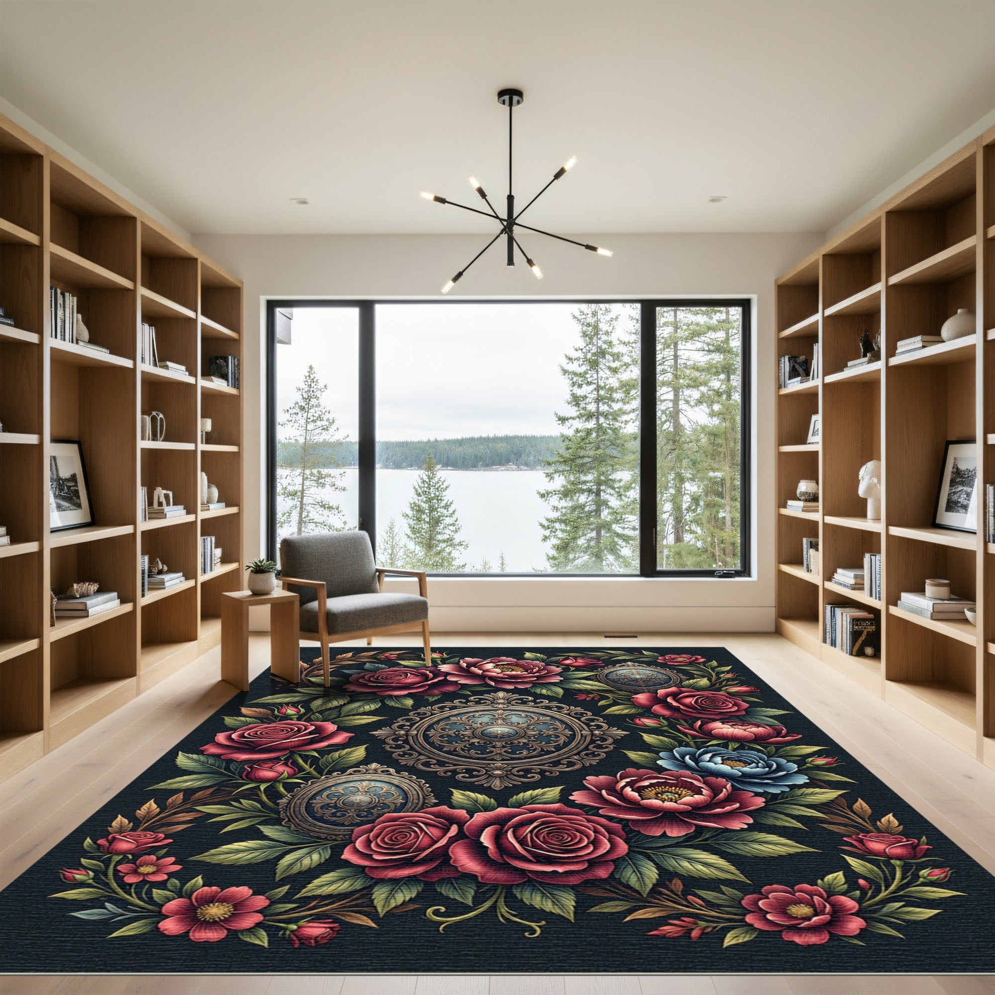 Gothic Floral Rose Medallion Bouquet Rug