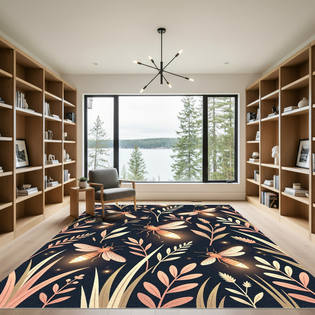 Luminous Firefly Botanical Night Garden Rug