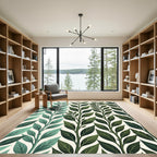 Teal Jade Branch Leaf Pattern Rug