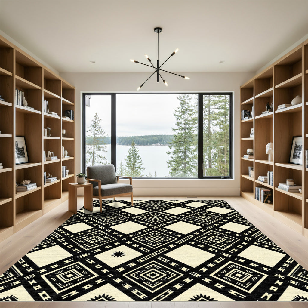 Black Cream Diamond Geometric Collage Rug