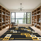 Modern Black Gold Numeric Geometric Grid Rug