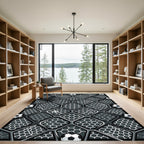 Modern Monochrome Soccer Field Hexagon Geometric Rug