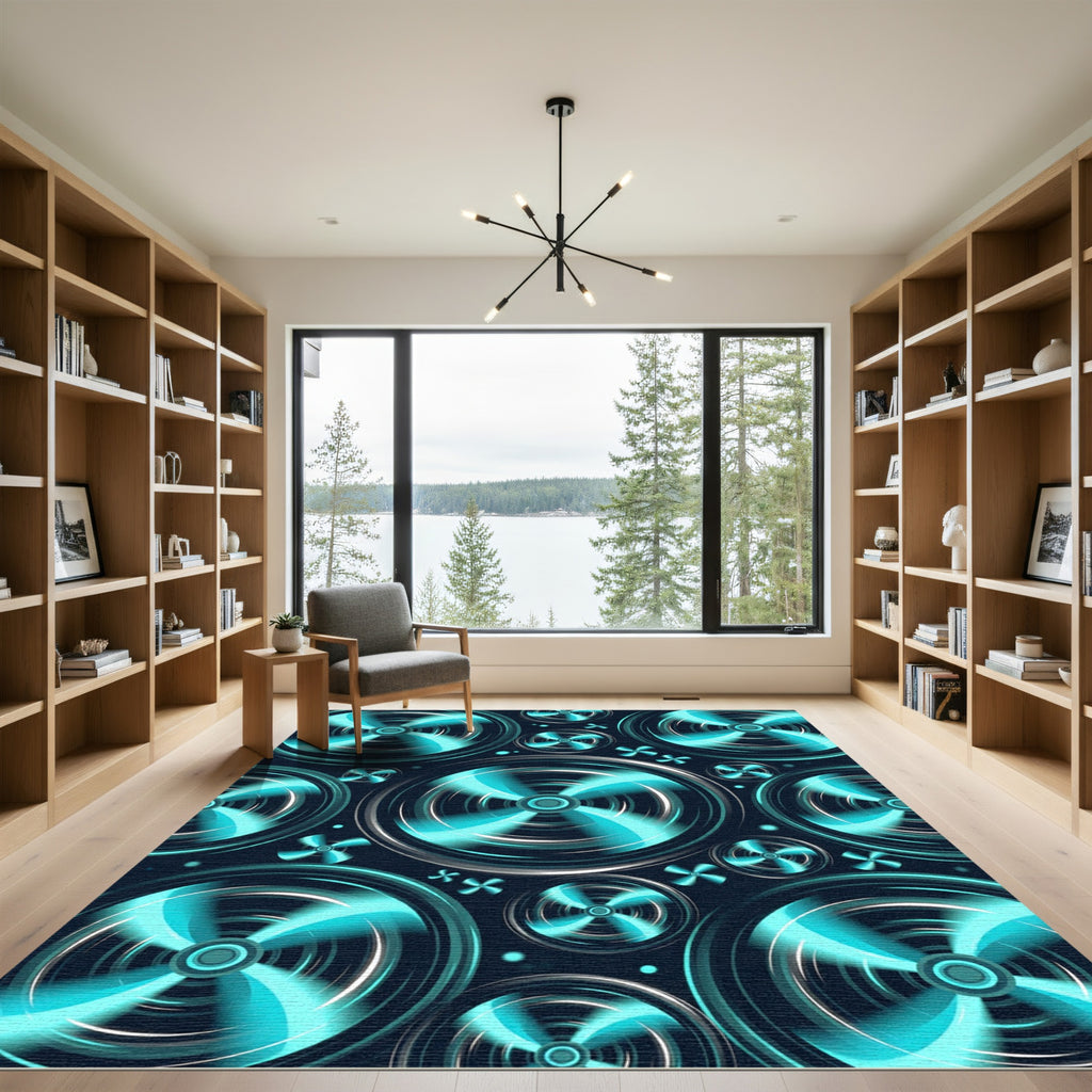 Vibrant Teal Propeller Whirlwind Rug