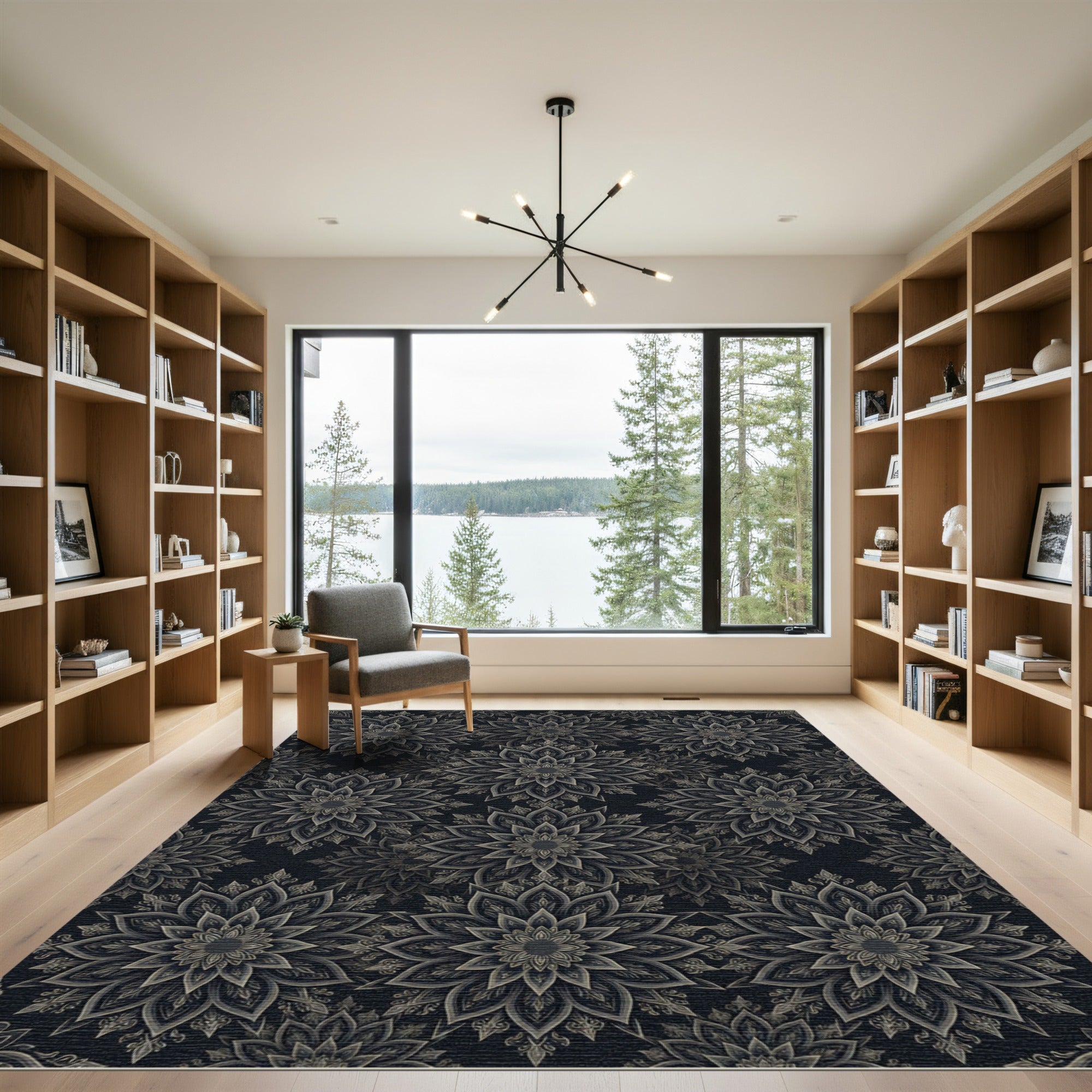 Dark Gray Intricate Mandala Rug