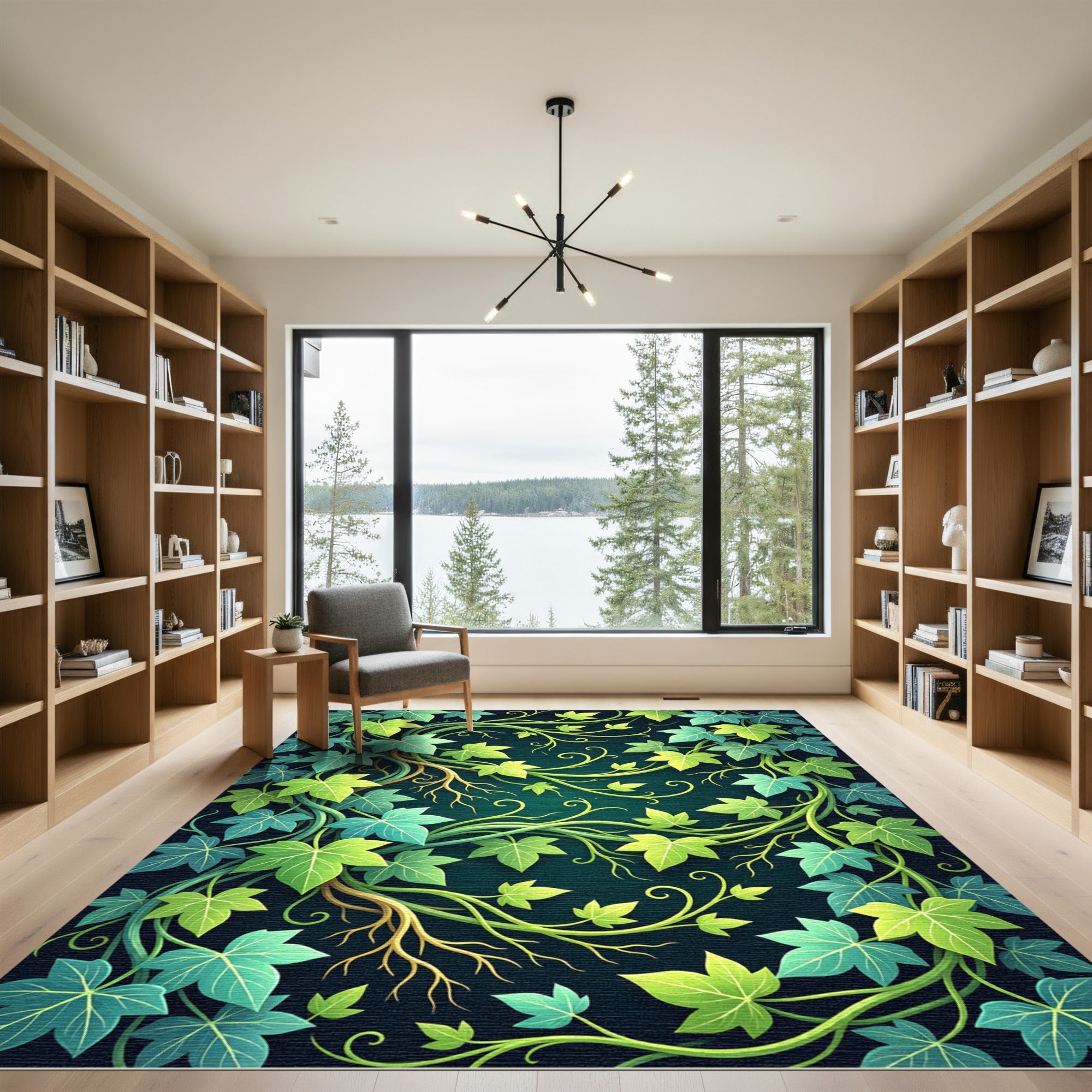 Lush Emerald Green Ivy Vine Garden Rug