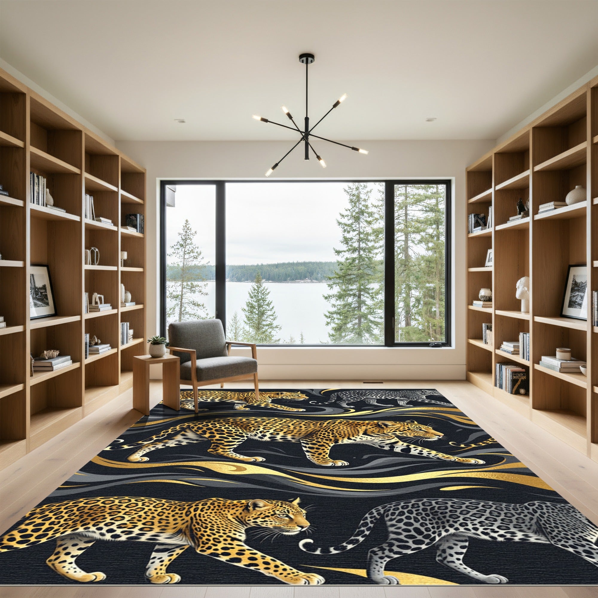 Golden Spotted Leopard Noir Wave Rug