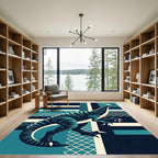 Geometric Teal Dinosaur Art Deco Rug